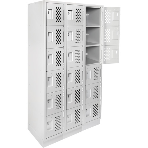 Assembled Lockerettes Clean Line Perforated Economy Lockers, 6 -tier, Bank of 3, 18" x 72" x 12", Steel Rideout Tool & Machine Inc.