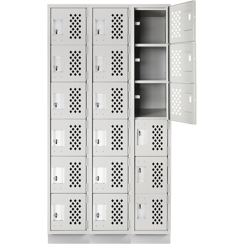 Assembled Lockerettes Clean Line Perforated Economy Lockers, 6 -tier, Bank of 3, 18" x 72" x 12", Steel Rideout Tool & Machine Inc.