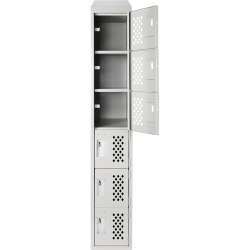 Assembled Lockerettes Clean Line Perforated Economy Lockers, 6 -tier, 18" x 72" x 12", Steel Rideout Tool & Machine Inc.