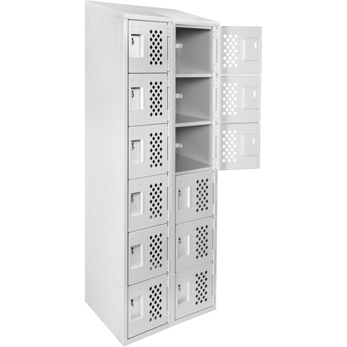 Assembled Lockerettes Clean Line Perforated Economy Lockers, 6 -tier, Bank of 2, 18" x 72" x 12", Steel Rideout Tool & Machine Inc.