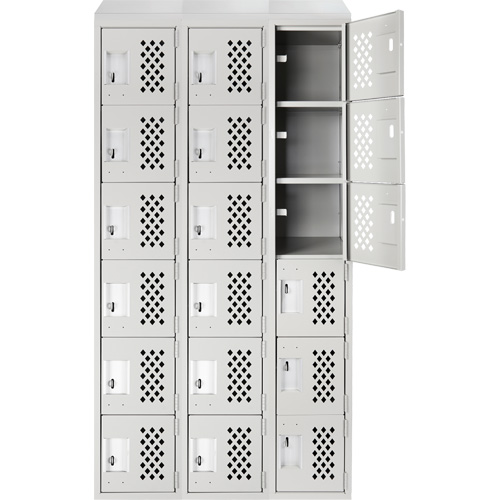 Assembled Lockerettes Clean Line Perforated Economy Lockers, 6 -tier, Bank of 3, 18" x 72" x 12", Steel Rideout Tool & Machine Inc.