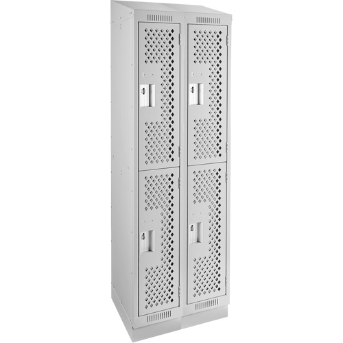 Clean Line Lockers, 2 -tier, Bank of 2, 24" x 12" x 82", Steel, Grey, Rivet (Assembled), Perforated Rideout Tool & Machine Inc.