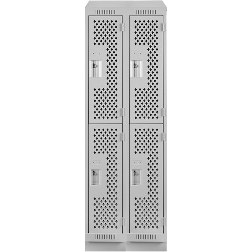 Clean Line Lockers, 2 -tier, Bank of 2, 24" x 12" x 82", Steel, Grey, Rivet (Assembled), Perforated Rideout Tool & Machine Inc.