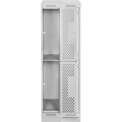 Clean Line Lockers, 2 -tier, Bank of 2, 24" x 12" x 82", Steel, Grey, Rivet (Assembled), Perforated Rideout Tool & Machine Inc.