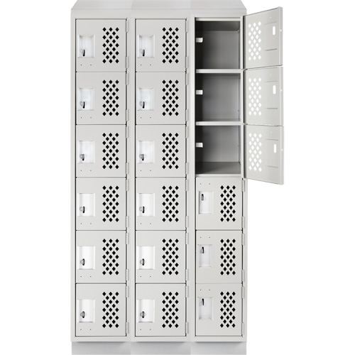 Clean-Line Perforated Lockerette, 6 -tier, Bank of 3, 12" x 72" x 12", Steel Rideout Tool & Machine Inc.