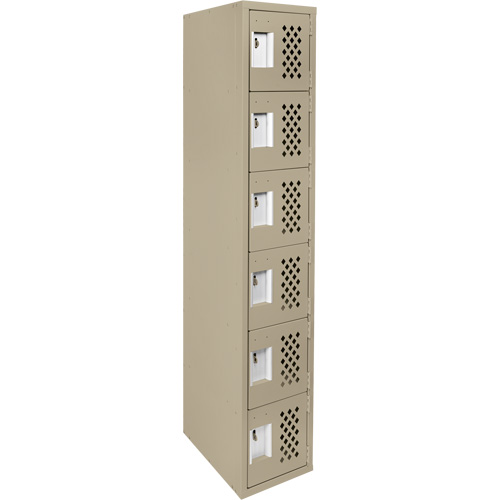 Assembled Lockerettes Clean Line Perforated Economy Lockers, 6 -tier, 18" x 72" x 12", Steel Rideout Tool & Machine Inc.