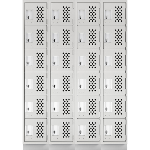 Assembled Clean Line Perforated Economy Lockers, 6 -tier, Bank of 4, 18" x 72" x 12", Steel Rideout Tool & Machine Inc.