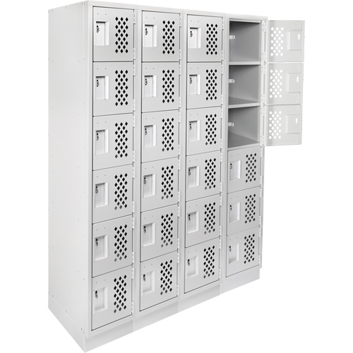 Assembled Clean Line Perforated Economy Lockers, 6 -tier, Bank of 4, 18" x 72" x 12", Steel Rideout Tool & Machine Inc.