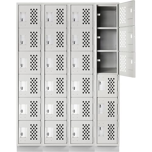 Assembled Clean Line Perforated Economy Lockers, 6 -tier, Bank of 4, 18" x 72" x 12", Steel Rideout Tool & Machine Inc.