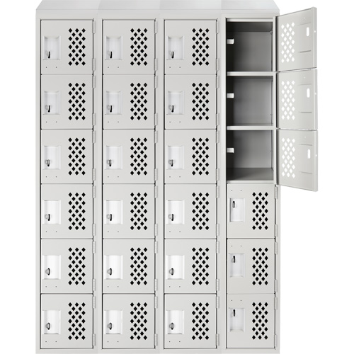 Assembled Clean Line Perforated Economy Lockers, 6 -tier, Bank of 4, 18" x 72" x 12", Steel Rideout Tool & Machine Inc.