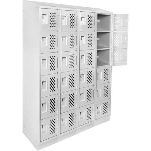 Assembled Clean Line Perforated Economy Lockers, 6 -tier, Bank of 4, 18" x 72" x 12", Steel Rideout Tool & Machine Inc.