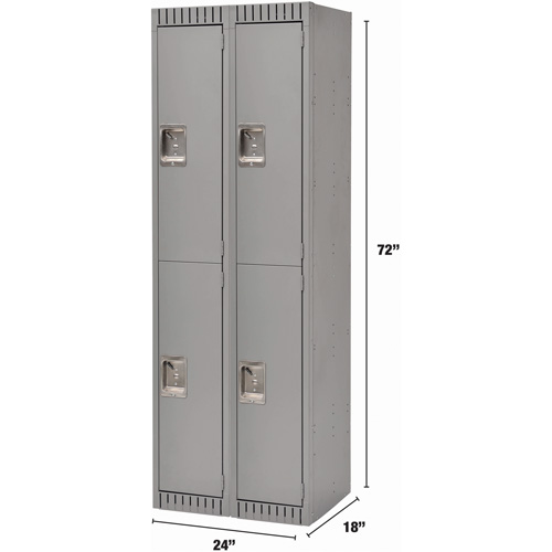 Lockers, 2 -tier, Bank of 2, 24" x 18" x 72", Steel, Grey, Knocked Down Rideout Tool & Machine Inc.