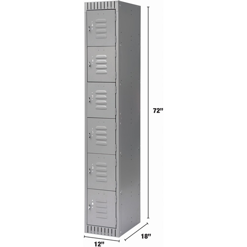 Lockers, 6 -tier, 12" x 18" x 72", Steel, Grey, Knocked Down Rideout Tool & Machine Inc.