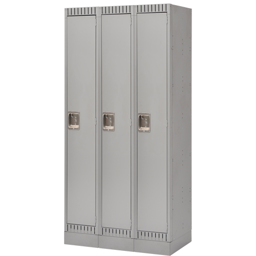 Assembled Lockers, Bank of 3, 36" x 18" x 72", Steel, Grey, Rivet (Assembled) Rideout Tool & Machine Inc.
