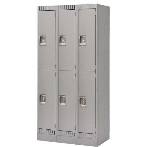 Lockers, 2 -tier, Bank of 3, 36" x 18" x 76", Steel, Grey, Knocked Down Rideout Tool & Machine Inc.