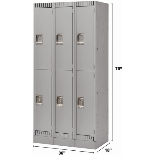 Lockers, 2 -tier, Bank of 3, 36" x 18" x 76", Steel, Grey, Knocked Down Rideout Tool & Machine Inc.