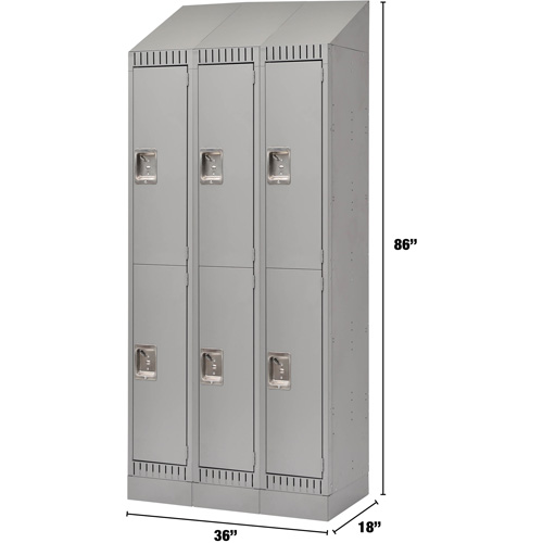 Lockers, 2 -tier, Bank of 3, 36" x 18" x 86", Steel, Grey, Knocked Down Rideout Tool & Machine Inc.