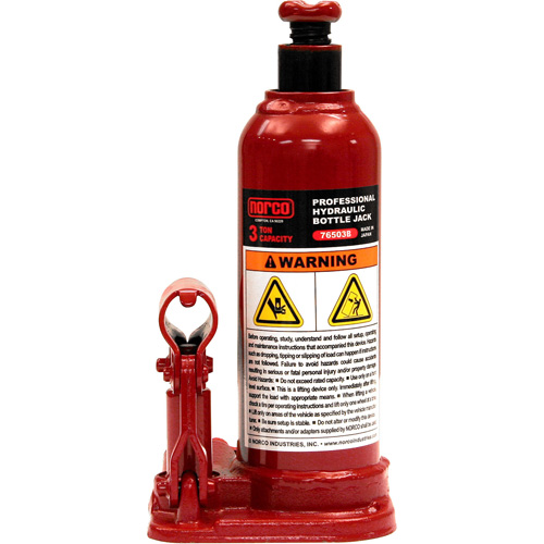 Bottle Jack, 3 Ton(s), Manual Hydraulic, 15-9/16" Raised Height Rideout Tool & Machine Inc.