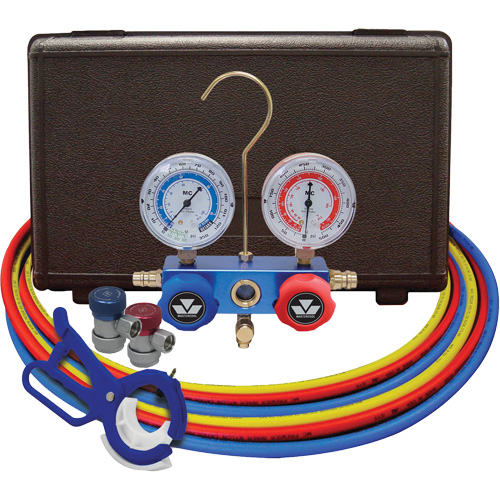 Dual Manifold Gauge Set with Manual Couplers & 3-in-1 Side Mount Can Tap Valve Rideout Tool & Machine Inc.