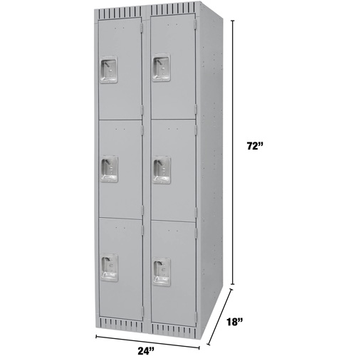 Lockers, 3 -tier, Bank of 2, 24" x 18" x 72", Steel, Grey, Knocked Down Rideout Tool & Machine Inc.