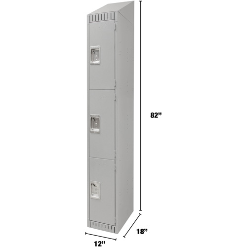 Lockers, 3 -tier, 12" x 18" x 82", Steel, Grey, Knocked Down Rideout Tool & Machine Inc.