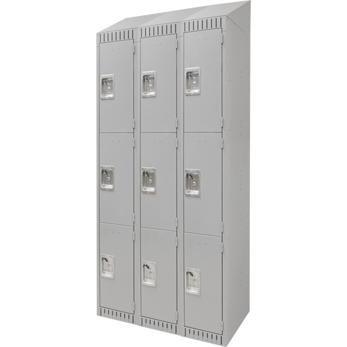 Lockers, 3 -tier, Bank of 3, 36" x 18" x 82", Steel, Grey, Knocked Down Rideout Tool & Machine Inc.