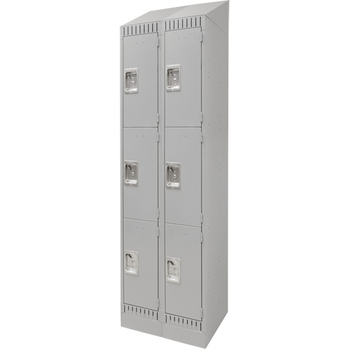 Lockers, 3 -tier, Bank of 2, 24" x 18" x 86", Steel, Grey, Knocked Down Rideout Tool & Machine Inc.