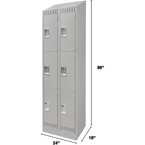Lockers, 3 -tier, Bank of 2, 24" x 18" x 86", Steel, Grey, Knocked Down Rideout Tool & Machine Inc.