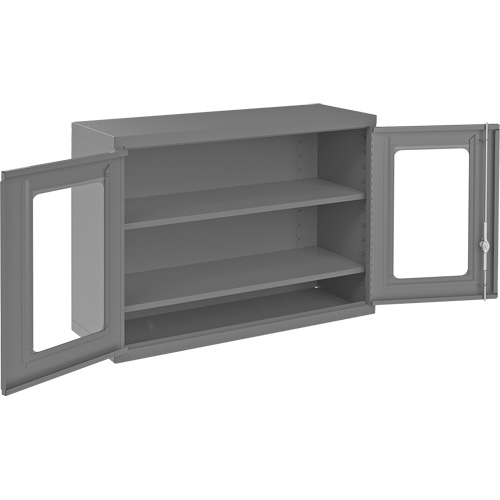 Wall-Mountable Storage Cabinet with Clearview Doors, 26-15/16" H x 35-7/8" W x 13-11/16" D, 2 Shelves, Steel, Grey Rideout Tool & Machine Inc.
