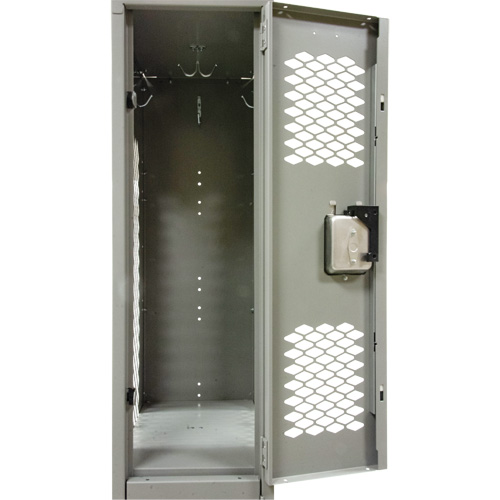 Vented Lockers, 2 -tier, Bank of 3, 36 x 18" x 78", Steel, Grey, Knocked Down, Perforated Rideout Tool & Machine Inc.
