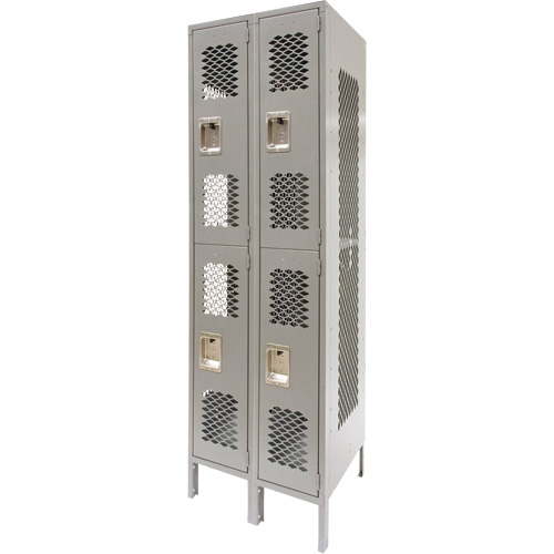 Vented Lockers, 2 -tier, Bank of 2, 24" x 18" x 78", Steel, Grey, Knocked Down, Perforated Rideout Tool & Machine Inc.