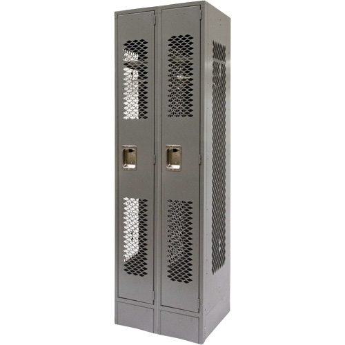 Vented Lockers, Bank of 2, 24" x 18" x 78", Steel, Grey, Knocked Down, Perforated Rideout Tool & Machine Inc.