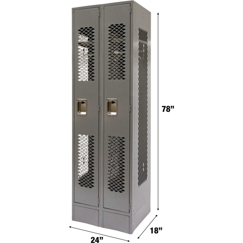 Vented Lockers, Bank of 2, 24" x 18" x 78", Steel, Grey, Knocked Down, Perforated Rideout Tool & Machine Inc.