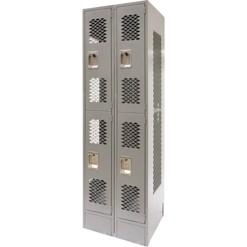 Vented Lockers, 2 -tier, Bank of 2, 24" x 18" x 78", Steel, Grey, Knocked Down, Perforated Rideout Tool & Machine Inc.