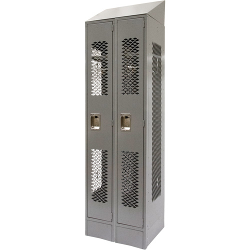 Vented Lockers, Bank of 2, 24" x 18" x 88", Steel, Grey, Knocked Down, Perforated Rideout Tool & Machine Inc.