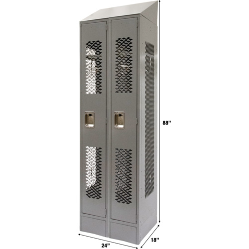 Vented Lockers, Bank of 2, 24" x 18" x 88", Steel, Grey, Knocked Down, Perforated Rideout Tool & Machine Inc.
