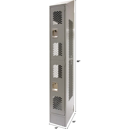 Vented Lockers, 2 -tier, 12" x 18" x 88", Steel, Grey, Knocked Down, Perforated Rideout Tool & Machine Inc.