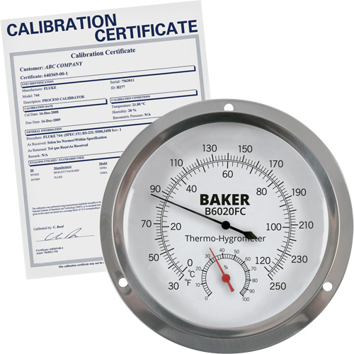 Thermo-hygrom&egrave;tre &agrave; cadran avec certificat ISO, 0,0% - 100% RH, 30 - 250°F (0 - 120°C) Rideout Tool & Machine Inc.