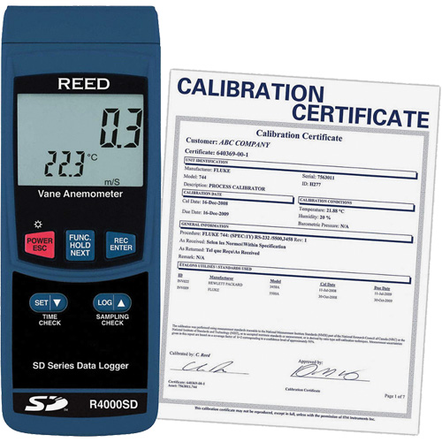 Thermo-an&eacute;mom&egrave;tre avec certificat de calibration, Enregistrement des donn&eacute;es, Gamme de v&eacute;locit&eacute; d'air de 0,4 - 30 m/sec Rideout Tool & Machine Inc.