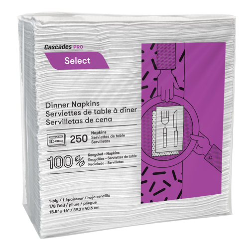 Serviettes de table &agrave; pli 1/8 Pro Select, 1 pli, 15,5" x 16" Rideout Tool & Machine Inc.