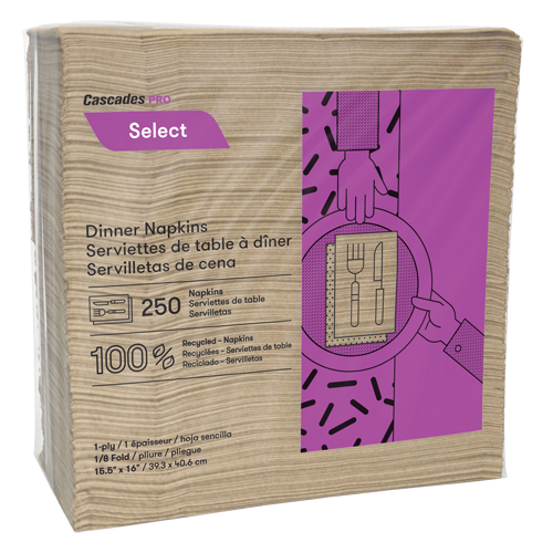 Serviettes de table &agrave; pli 1/8 Pro Select, 1 pli, 15,5" x 16" Rideout Tool & Machine Inc.