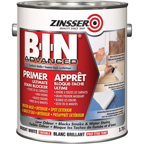 B-I-N&reg; Advanced Synthetic Shellac Based Primer, 3.78 L, Gallon, Tintable Bright White Rideout Tool & Machine Inc.