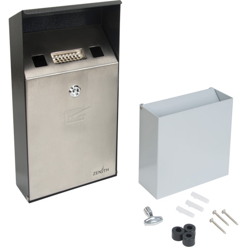 Smoking Receptacle, Wall-Mount, Stainless Steel, 1 Litre Capacity, 11-4/5" Height Rideout Tool & Machine Inc.