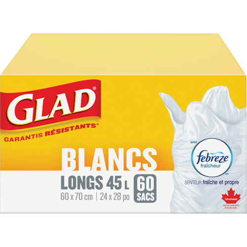 Tall 45L Febreze Garbage Bags, Regular, 24" W x 28" L, White Rideout Tool & Machine Inc.