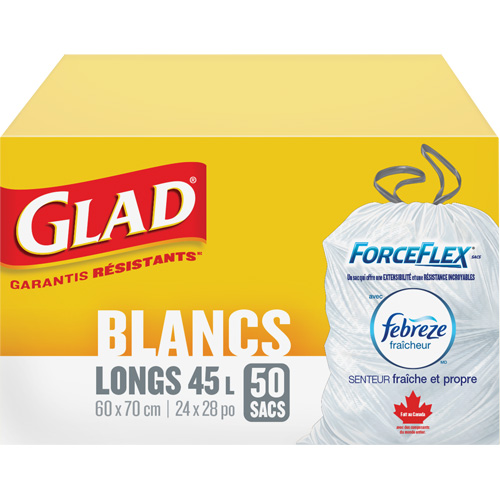 Tall 45L Febreze Garbage Bags, Regular, 24" W x 28" L, White Rideout Tool & Machine Inc.