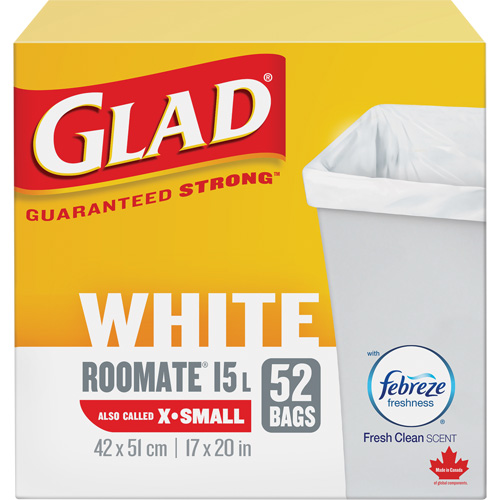 X-Small 15L Roommate Febreze Garbage Bags, Regular, 17" W x 20" L, White Rideout Tool & Machine Inc.