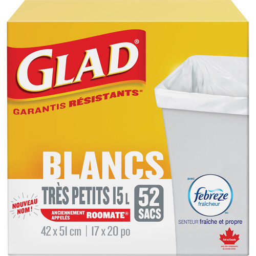 X-Small 15L Roommate Febreze Garbage Bags, Regular, 17" W x 20" L, White Rideout Tool & Machine Inc.