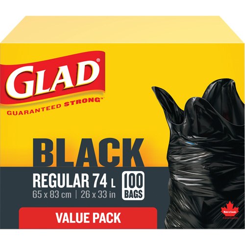 74L Garbage Bags, Regular, 26" W x 33" L, Black Rideout Tool & Machine Inc.