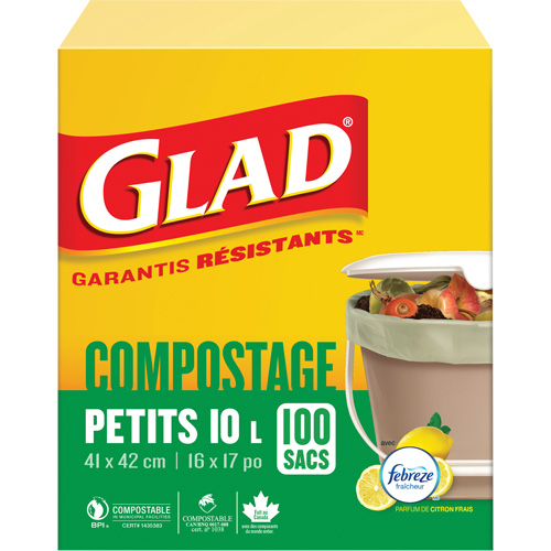 Small Compostable Bags, Regular, 17" L x 16" W, Brown, 10 L (3 Gal.) Capacity Rideout Tool & Machine Inc.