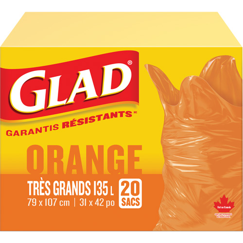 135L Garbage Bags, Regular, 31" W x 42" L, Orange Rideout Tool & Machine Inc.
